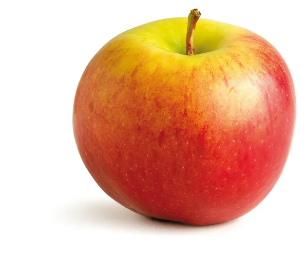 Соковите червоне яблуко на білому тлі з відсічним контуром — стокове фото