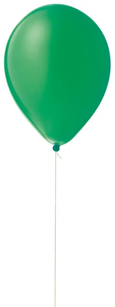 Зеленый гелиевый шар на нитке, изолированной дорожкой для обрезки — стоковое фото