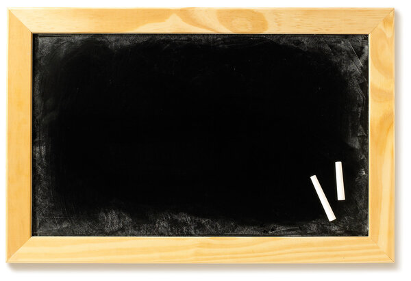 Blank blackboard and chalk isolated on a white background with c
