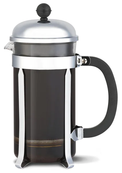 Chrome cafetiere with coffee with clipping path — Stock Photo, Image
