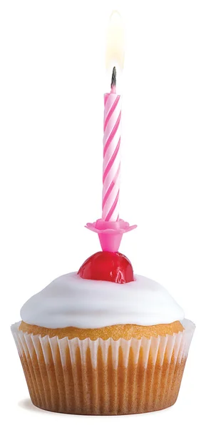 Pastel de copa con vela aislada en blanco, camino de recorte incluido — Foto de Stock