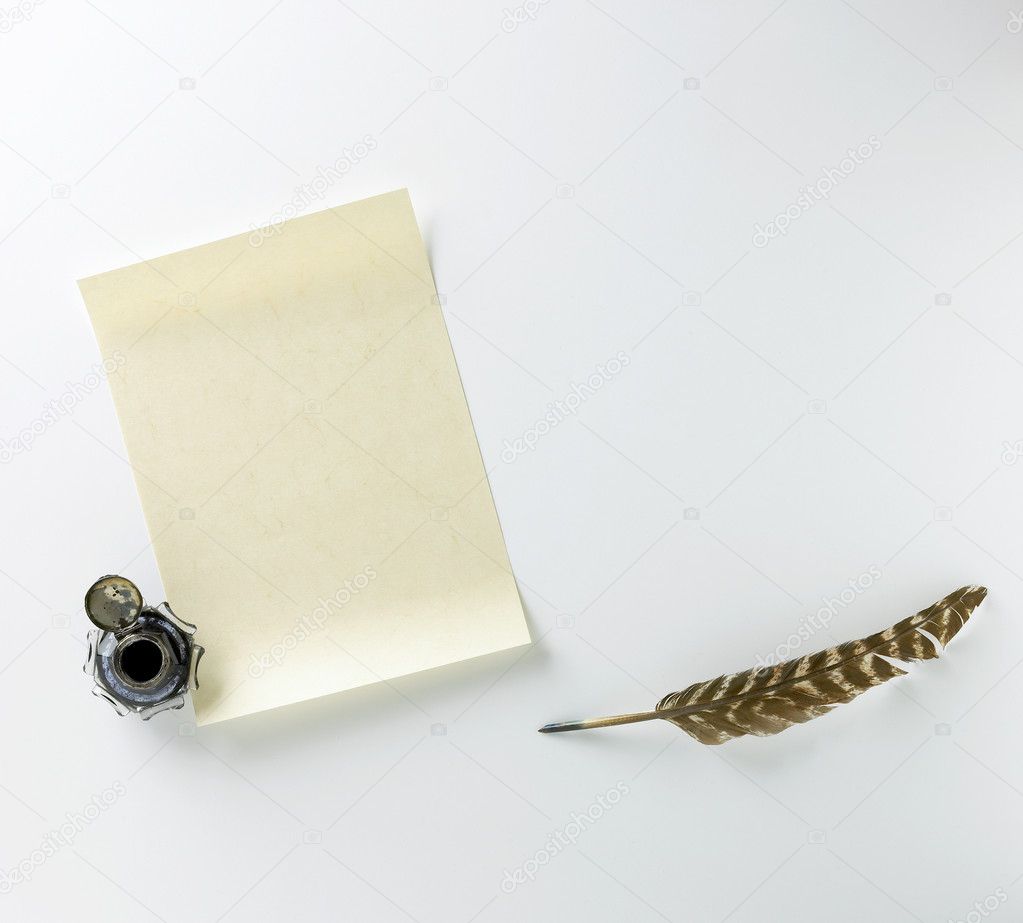 Parchment paper quill and ink pot with space for your copy or te