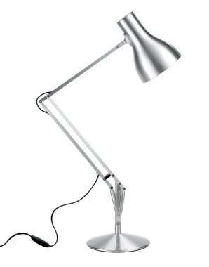 Silver anglepoise lamp with clipping path clipart