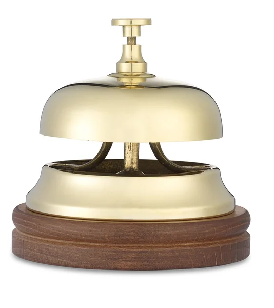 Brass hotel bell low angle on white with clipping path — Stock Photo, Image