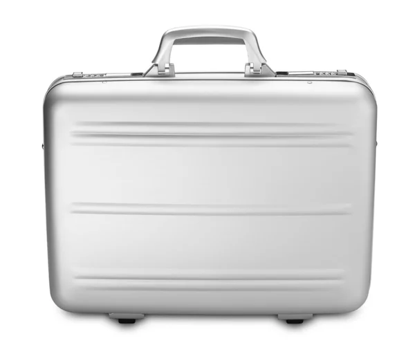 Modern silver briefcase isolated on white (clipping path) — Stock Photo, Image
