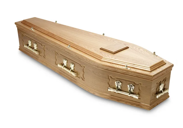 Cercueil en acajou orné avec poignées en laiton — Photo