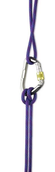 安全ロープ、クリッピング パスを白で隔離されるカラビナ — ストック写真