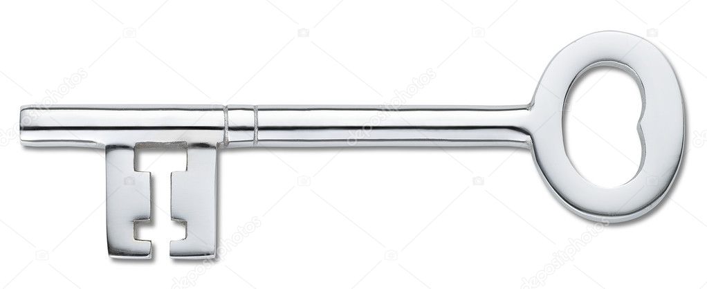 Silver door key isolated on white (clipping path)