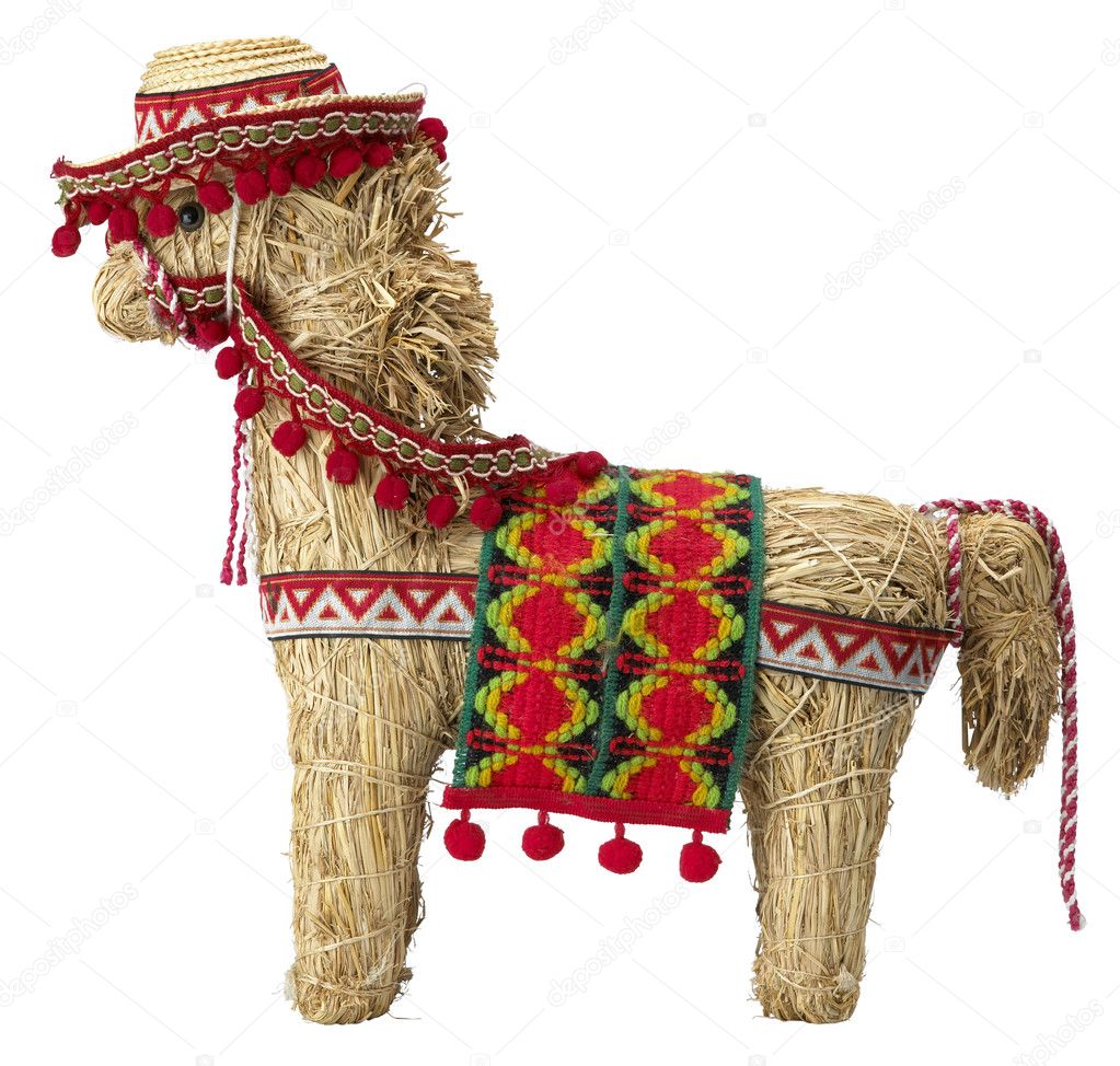 Straw spanish donkey with clipping path isolated on white — Stock Photo ...