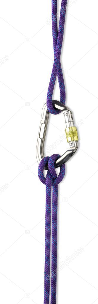 Safety rope and Karabiner isolated on white with clipping path