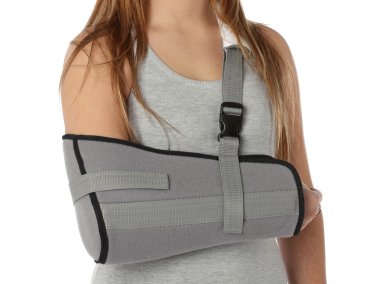 Woman wearing an arm brace clipart