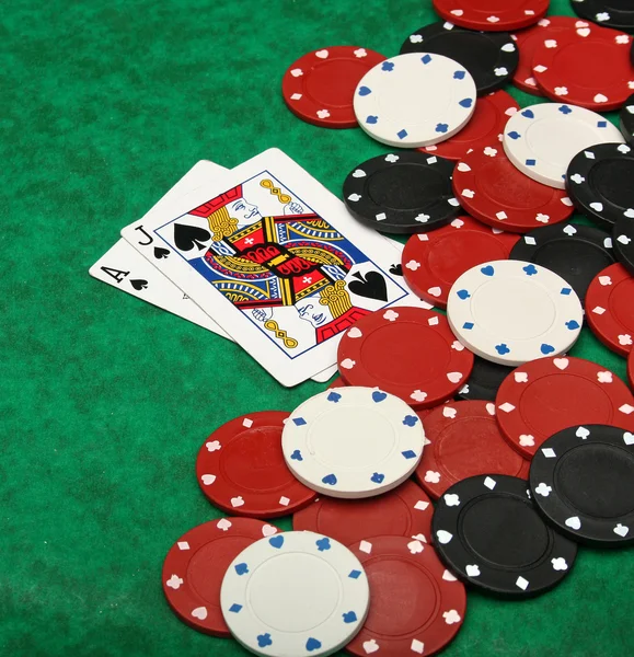 Blackjack with gambling chips — Stock Photo, Image