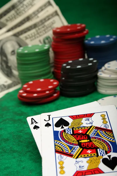 Blackjack med spelmarker — Stockfoto