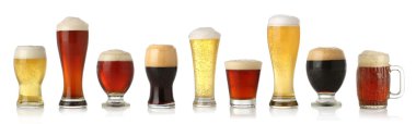 Various glasses of different beers clipart