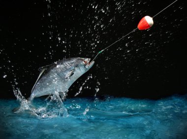 Catching a big fish at night clipart