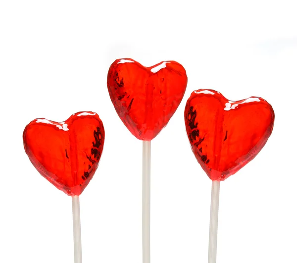 Lolipop Sevgililer için üç kalp şeklinde — Stok fotoğraf