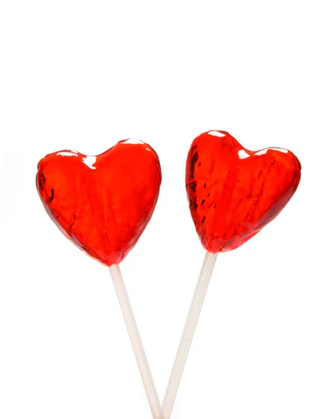 Dois pirulitos em forma de coração para Valentine — Fotografia de Stock