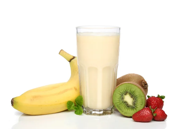 stock image Banana milkshake with fruit composition