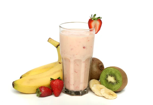 Strawberry milkshake with fruits composition — Stock Photo, Image