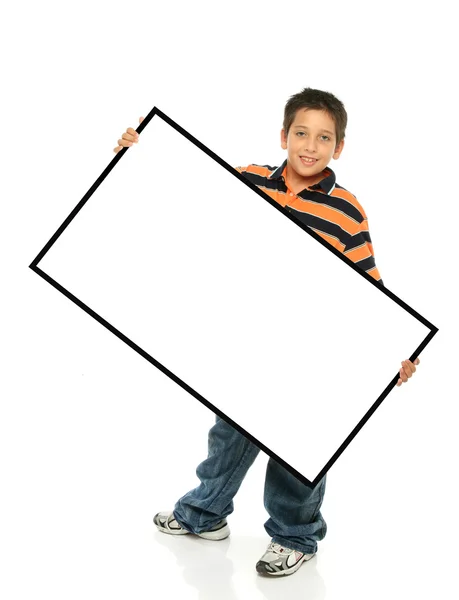 Chlapec s prázdný znak — Stock fotografie