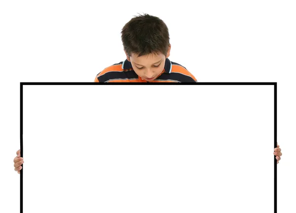 Boş bir işaret tutan çocuk — Stok fotoğraf