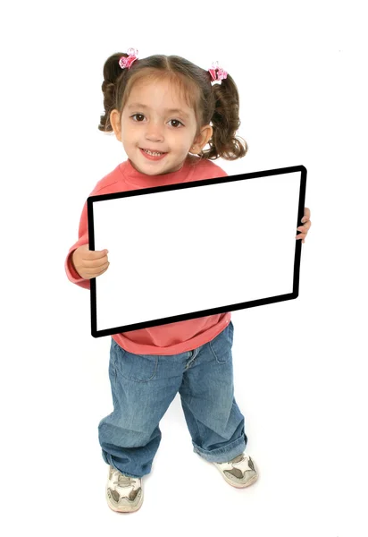Menina segurando um sinal em branco — Fotografia de Stock