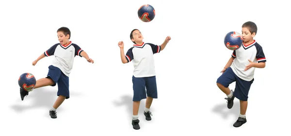 Kid playing soccer isolated — Stock Photo, Image