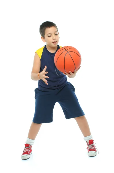 Boy playing basketball isolated — Stock Photo, Image