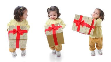 Toddler with a christmas gift clipart