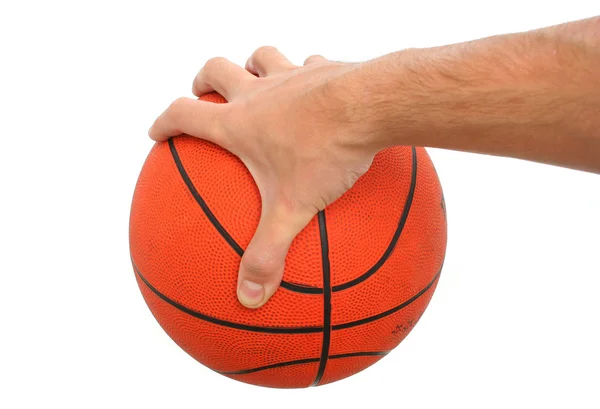 Mãos jogando ou pegando uma bola de basquete isolado — Fotografia de Stock