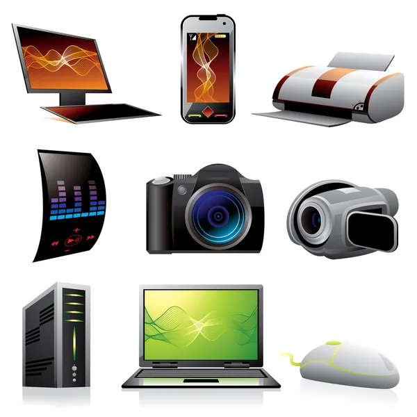 Computadoras e iconos electrónicos — Vector de stock