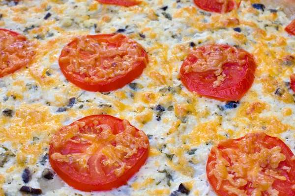 Pizza s tvarohem, byliny a rajčaty — Stock fotografie