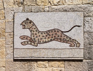 çalışan bir leopar temsil eden Bizans Mozaik.