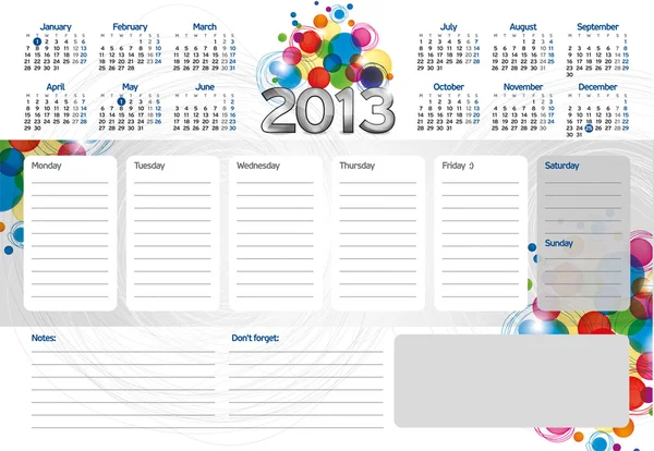 Calendario del planificador 2013 — Archivo Imágenes Vectoriales