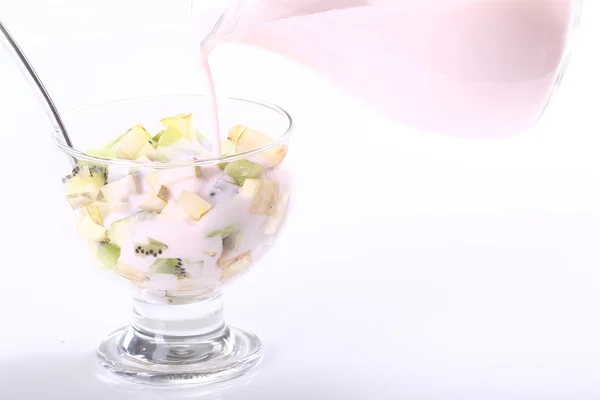 Yogurt dessert with fruits — Stock Photo, Image
