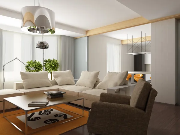 Modern interior.exclusive tasarım 3D render — Stok fotoğraf