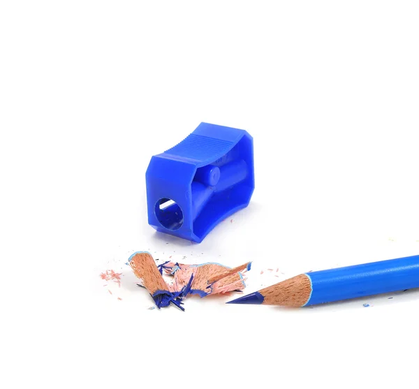 颜色蓝色铅笔和卷笔刀 — 图库照片