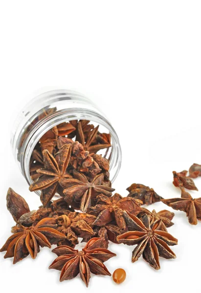 Star anise spice scattered on white — Stock Photo, Image