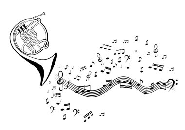 Notes and french horn clipart