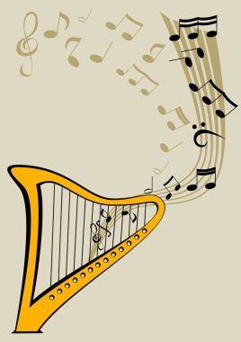 Harp and notes clipart