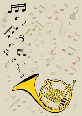 French horn and notes clipart