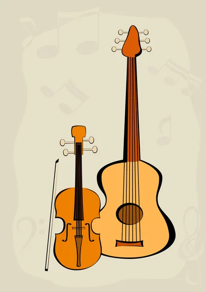 Geige, Quitar und Noten — Stockvektor