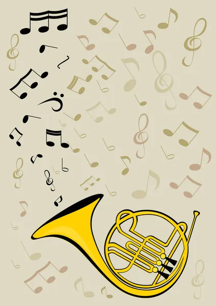 French horn and notes — Stock Vector