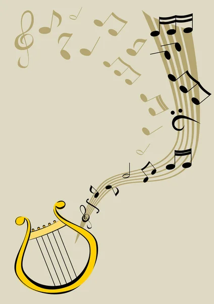 Lyre and notes — Stock Vector