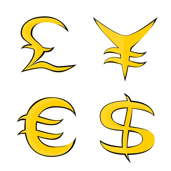 Símbolos para Euro, Dólar, Libra y Yen — Vector de stock
