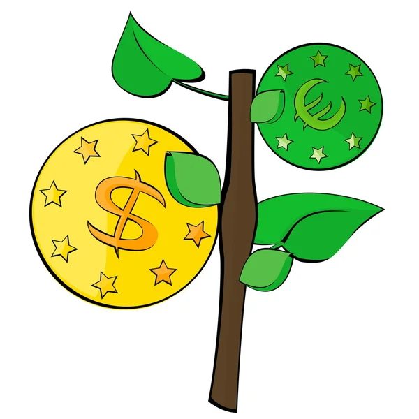 Κλαδί που αναπτύσσονται σχετικά με το κέρμα. — Διανυσματικό Αρχείο