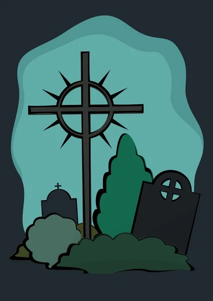 Kříž na hřbitově — Stockový vektor