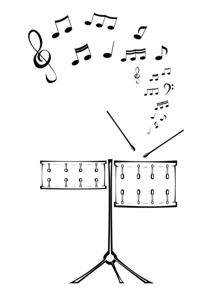 Drums and note. — Stock Vector