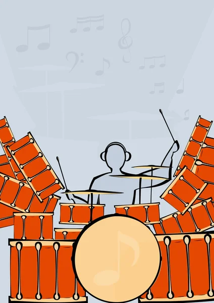 En uppsättning trummor med trummisen — Stock vektor