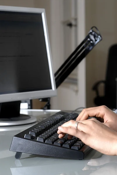 Female typing on keyboard — Stock Photo, Image